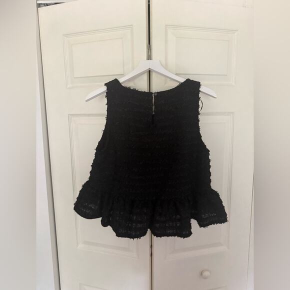 NWT Mable Aarna Frayed Babydoll Tank Top Black Peplum Top Textured Size Medium - Picture 11 of 11